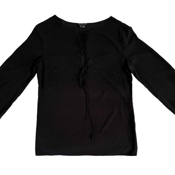 THEORY Silk Lightweight Popover Long Sleeve Blouse Keyhole Front Small B… - Picture 3 of 11